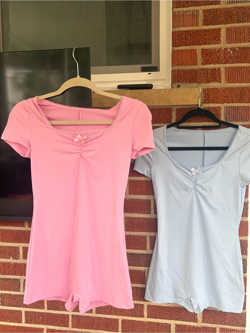 Women’s Short Sleeve Romper Top - Pink & Blue